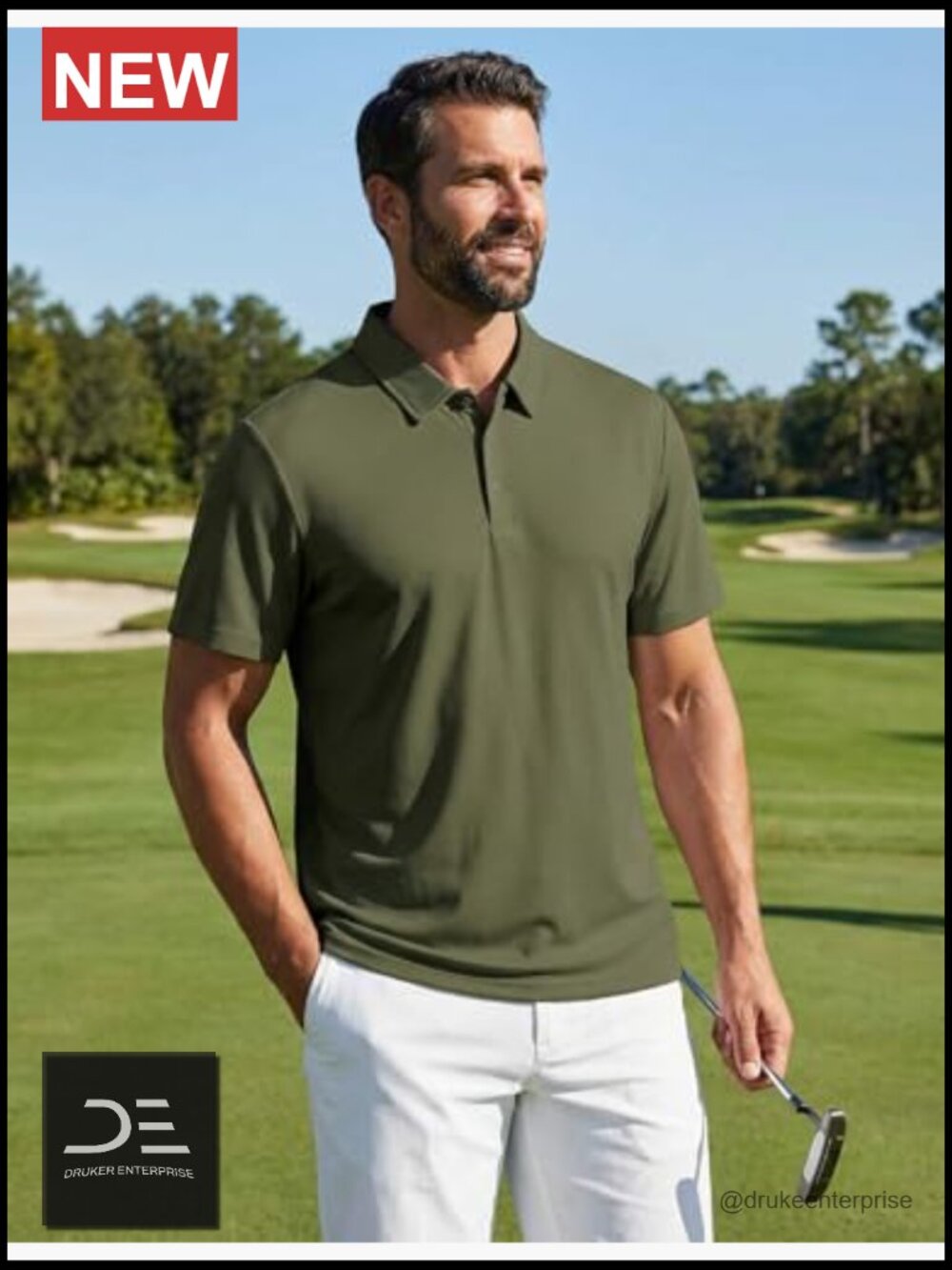 Mens Golf Polo Shirt Short Sleeve Quick Dry Moisture Wicking Performance Stretch - Picture 2 of 7